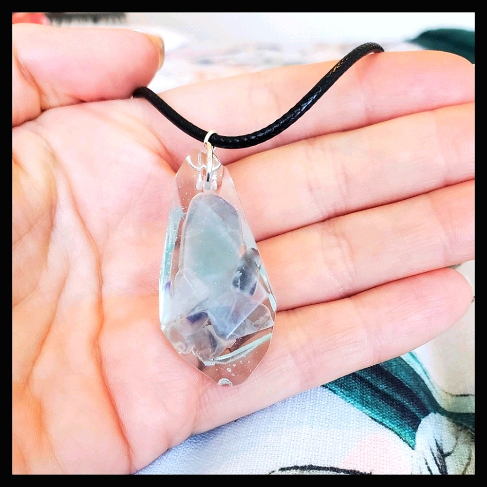 Florite Gemstone Resin Pendant - Aqua Purple